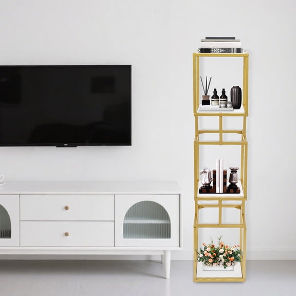 50in Height Bookshelf Rectangular Storage Bookshelf Gold Cube Shelving Unit for Living Room, Study Rooms