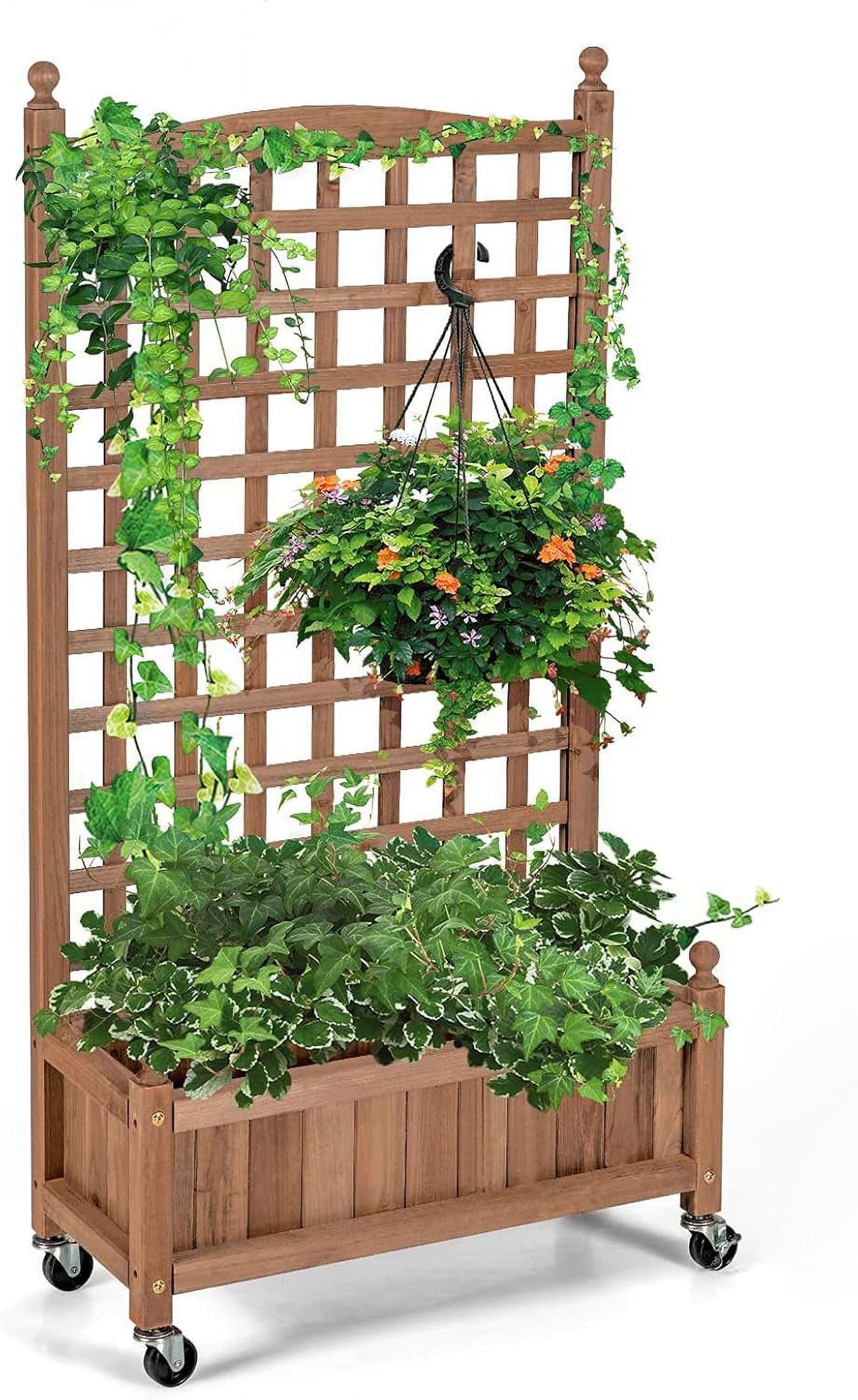 50in Wood Planter with Trellis, Raised Garden Bed for Vine Climbing ...