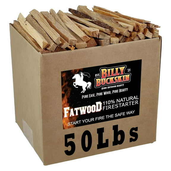 50lb Fatwood Fire Starter Sticks, Firestarters for , Campfire, Wood Stoves, Fireplaces & , Easy Start with Just 2 Sticks Burns in All Weather Conditions by Billy Buckskin (50 Pound Bag) 50.0 Pounds