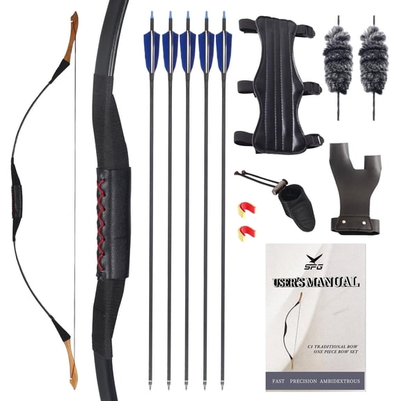 50lbs One Piece Traditional Bow - 50" Handmade Wooden Bow Fast Precision Shooting Traditional Recurve Bow and Arrow Set for Adult & Archers Right Left Hand Archery Horse Long Bow