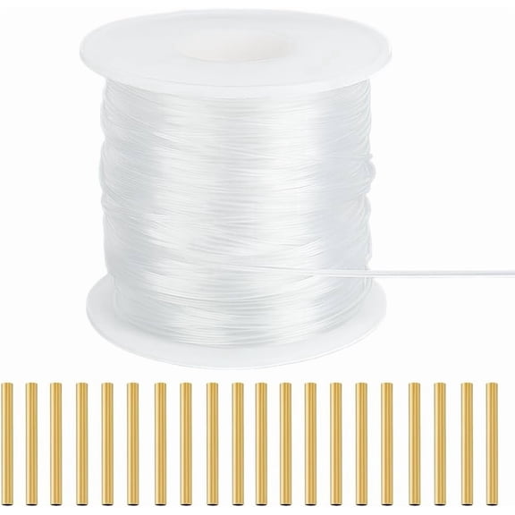 50m/54.7 Yards 1.2mm Nylon Memory Wire Nylon Memory Brim Line Plated Memory Wire with 20pcs Brass Crimp Tube Beads Bustle Nylon Memory Brim Line for DIY Making