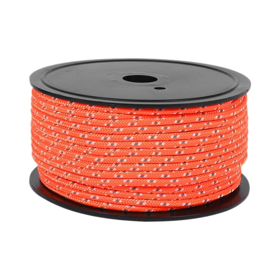 50m Reflective Guyline Solid Braid Camping Rope Nylon Rope 4mm Thickness Fluorescent Tent Canopy Rope Clothesline for Outdoor Camping orange