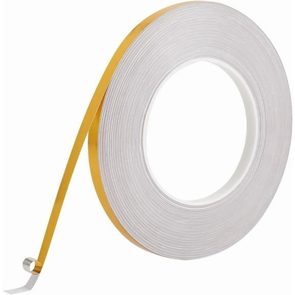 50m x 8mm Gold Metalized Polyester Film Tape Brushed Peel and Stick Metallic Decor Tape with Shiny Mirror-Like Finish Self-Adhesive Border Molding Trim for DIY Wall Graphic Arts Wrapping