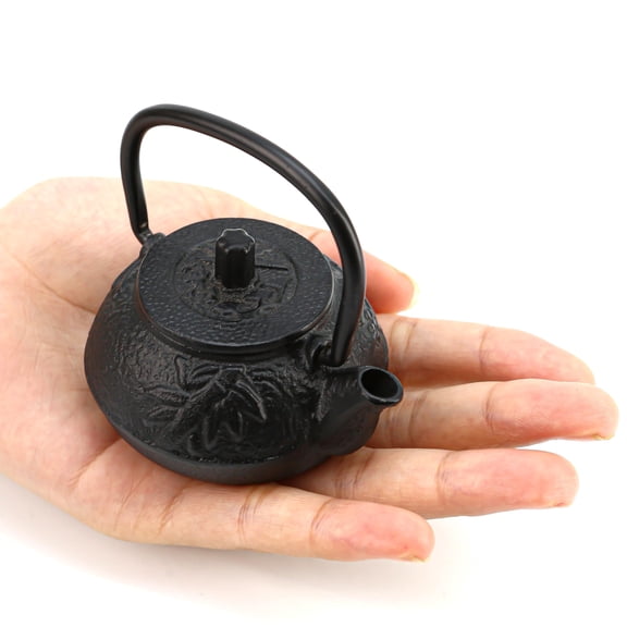 50ml(1.7oz) Mini Cast Iron Teapot, Imitation Japanese Kettle with Copper Handle and Bamboo Root Beam, Perfect for Home Tea and Coffee Serveware Decoration - Mini size only – fits in your palm