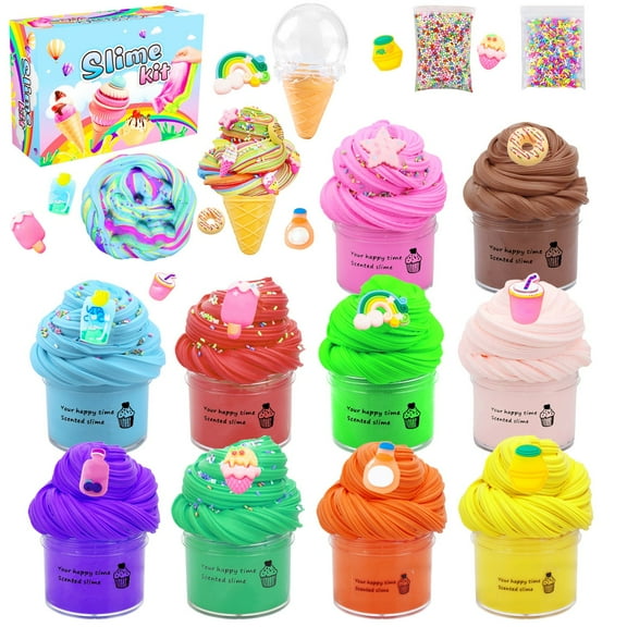 50ml 10-Pack Furry Cloud Butter Slime Kit, Non-Settling Cotton Puree DIY Noodle Tools, Sensory Stress Relief Toy, Christmas Gift for Kids