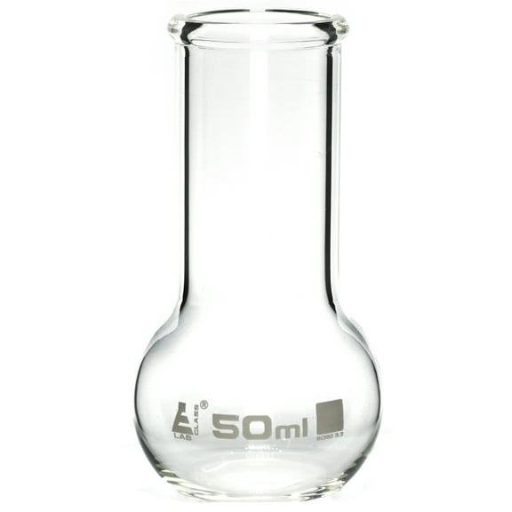 50ml Boiling Flask,  Florence, Flat Bottom Borosilicate, Wide Neck with Beaded Rim - Eisco Labs