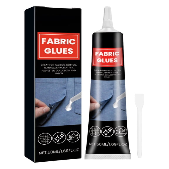50ml Clear Permanent Washable Fabric Adhesive 2026 Upgrade, Heavy Duty Glue for Garment Patches, Compatible with Cotton, Denim, Flannel and Polyester