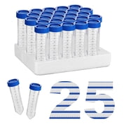 Biologix 50ml Conical Centrifuge Tubes, 25Pcs Sterile Polypropylene Test Tubes, Plug-Seal Screw Caps, Rack Packaged, Non-Pyrogenic, DNase/RNase Free