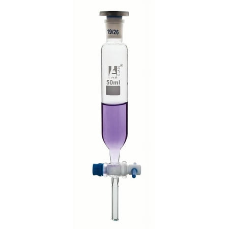 50ml Dropping Funnel - Borosilicate Glass - 19/26 Socket Size w/ interchangeable Stopper -Addition Funnel w/ PTFE Stopcock