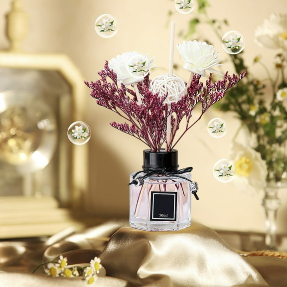 50ml Glass Oil Diffuser with Long Lasting Scent, Flower Design for Home Decor Bathroom Freshener Aromatherapy