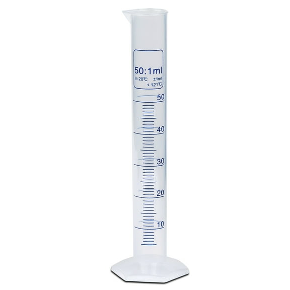 50ml Graduated Cylinder, Polypropylene, Printed Graduations, Karter Scientific 251Y2 (Single)