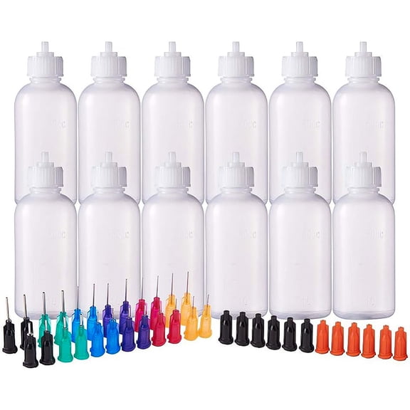 50ml Plastic Glue Liquid Container Bottle Dispenser Bottle Stoppers Plastic Fluid Precision Blunt Needle Dispense Tips Mixed Color 93x36mm