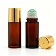 thumbnail image 1 of 50ml Refillable Amber Glass Roller Bottle for Essential Oils with Natural Crystal Roller Balls Leak-Proof Cap for Aromatherapy, Travel & Skincare, with Gold Caps, 1 of 5