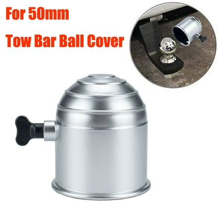50mm Car Tow Bar Ball Cover Lockable Key Towing Hitch Trailer Protector Cap Black Silver Plastic silver