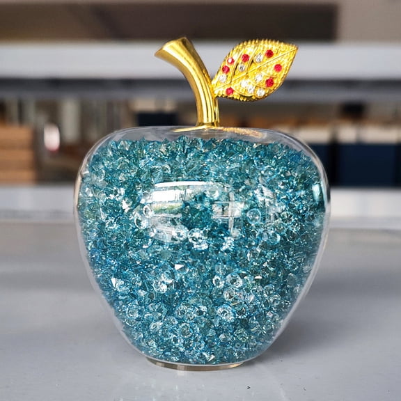 50mm Crystal Apple Figurine Paperweight, Glass Apple Collectible with Ornament for Home Table Decor ChristmasBlue