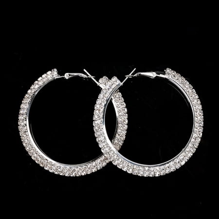 Amy and Annette 50mm Crystal Diamond Hoop Earring in 18k White Gold Plated