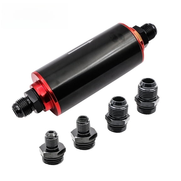 50mm High Performance Oil And Fuel Filter AN6 AN8 AN10, aluminum Alloy With Stainless Steel Mesh For Automotive Modification, Black(Black + Red)