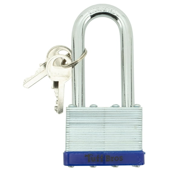 50mm Laminated Padlock 2.5" Long Shackle Brass Tumblers 2 Keys