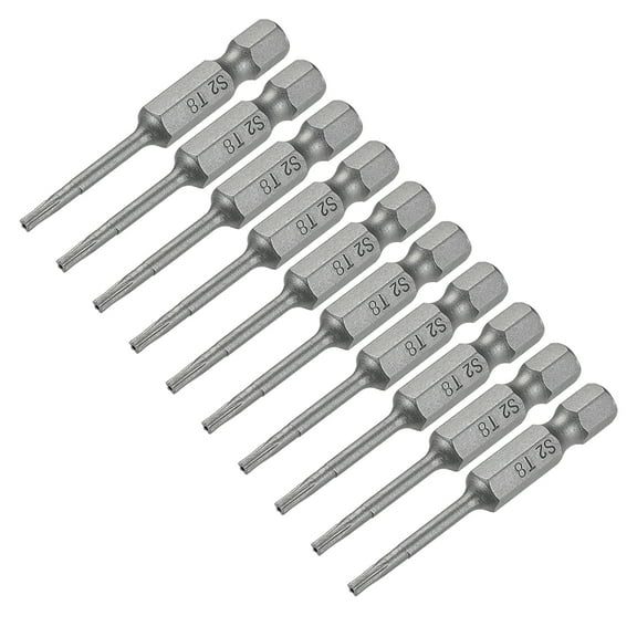 50mm Long 1/4" Hex Shank T8 Torx Security Star Screwdriver Bits S2 High Alloy Steel 10 pcs