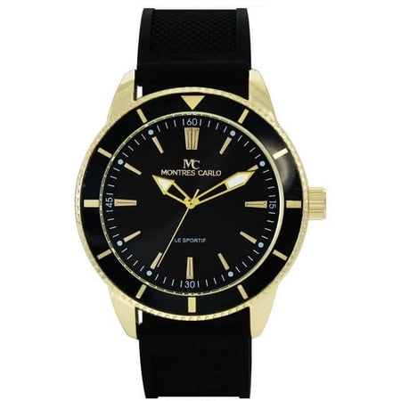 50mm Montres Carlo Men's Luxury Silicone Band Sports Fashion Elegant Dress Watch (Gold/Black/Black)