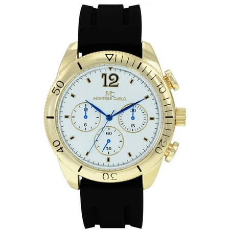 50mm Montres Carlo Men's Silicone Band Fashion Sports Elegant Luxury Dress Watch (Gold/White)