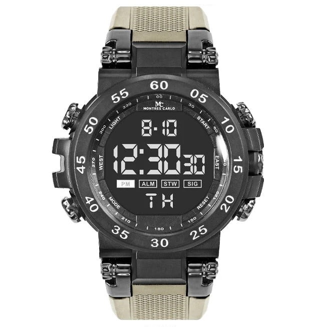 50mm Montres Carlo Men's Sports Military Silicone Band Quartz LED ...