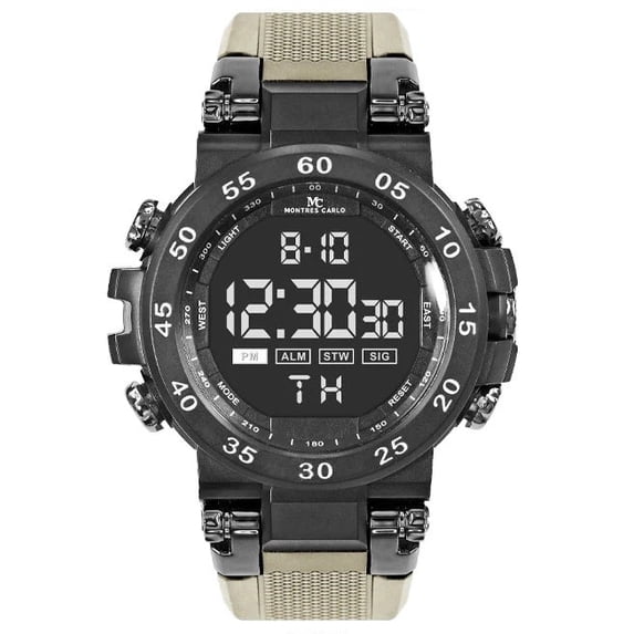 50mm Montres Carlo Men's Sports Military Silicone Band Quartz LED ...