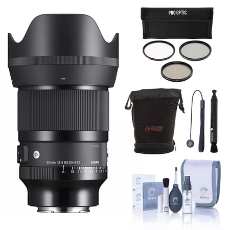 Sigma 50mm f/1.4 DG DN Art Lens for Sony E Bundle with 72mm Filter Kit, Lens Case, Lens Cleaner, Cleaning Kit, Lens Cap Tether