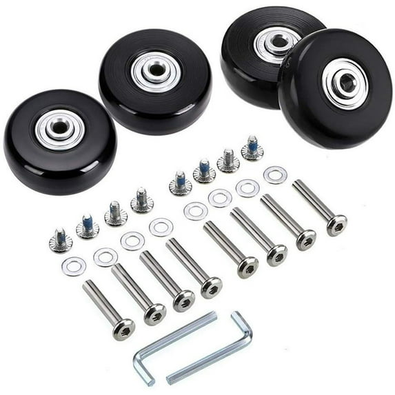 50mm x 18mm Set of 4 Luggage Suitcase Replacement Wheels, Rubber Swivel Caster Wheels Bearings Repair Kits-Black-4 Pcs