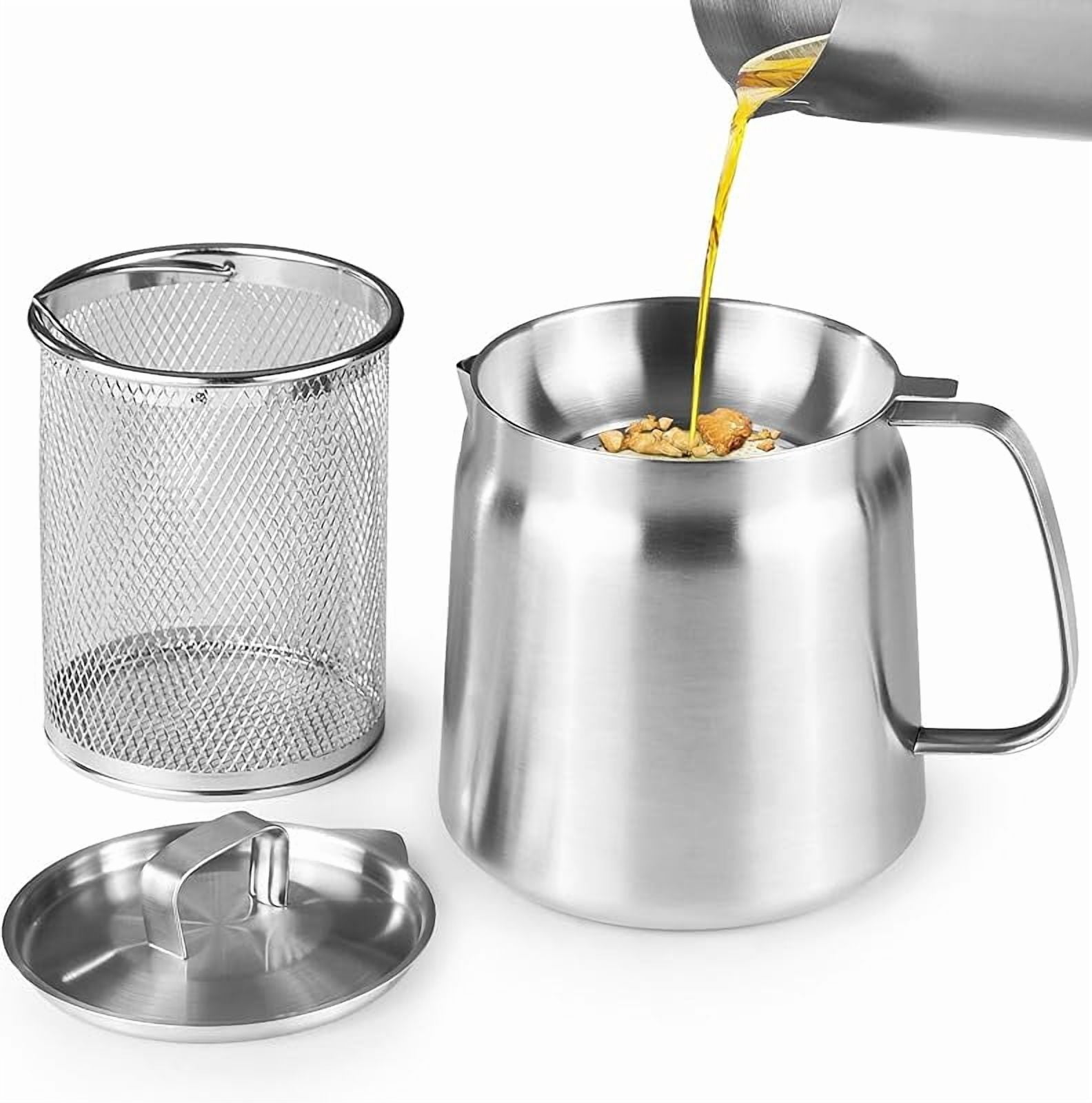 Small Oiling Containers 50oz/1.5L 304 Stainless Steel Oil Container, Cooking Oil Filter Pot ...