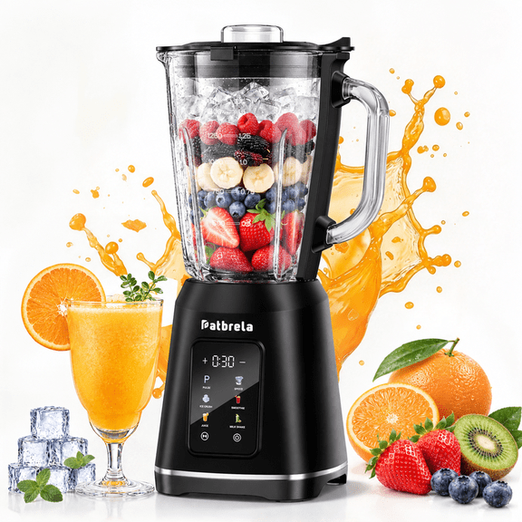 50oz Countertop Blender for Smoothies & Milkshakes, 950W Peak Power, Glass Jar, Touch Control, Digital Display, 3 Speeds & Pulse,Black
