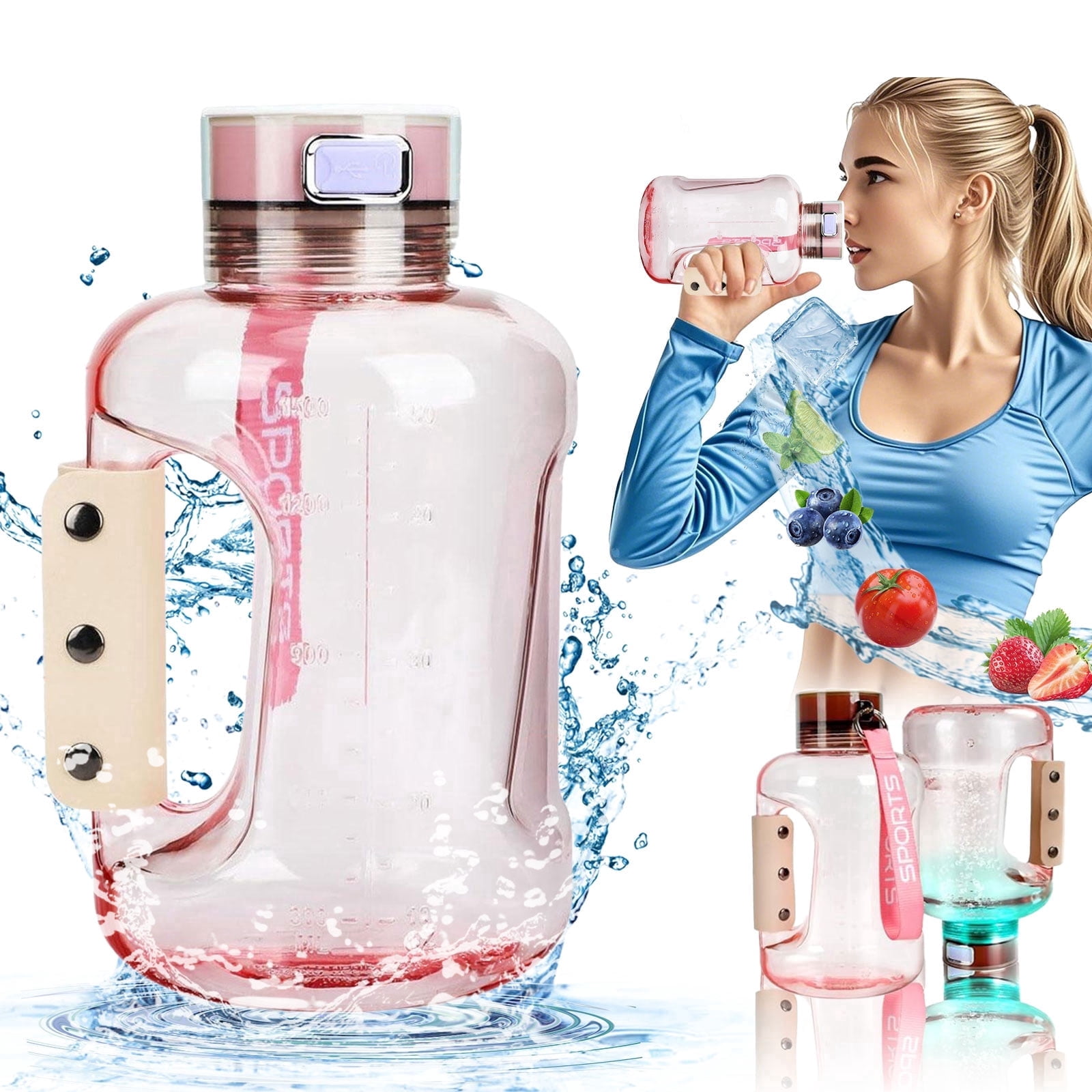 50oz Hydrogen Water Bottle, 1.5L Portable Sports Ionizer with Handle and Shoulder Strap