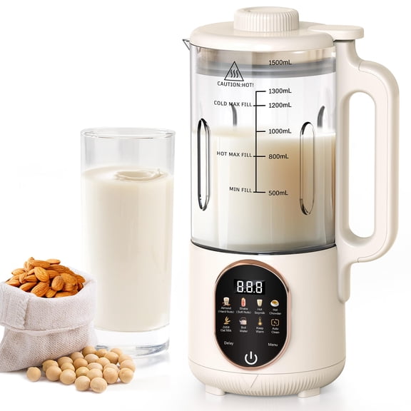 50oz Nut Milk Maker, 10 in 1 Automatic Nut Milk Maker with 20 Blades,Almond Milk Machine,Plant Based Milks Homemade Oat,Chowder,Juice,Soy Milk Machine with Delay Start,Boil Water,Keep Warm& Auto Clea