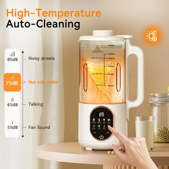 50oz Nut Milk Maker 10 in 1 with Delay Start/Keep Warm/Self Clean/Boil Water
