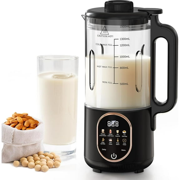 50oz Nut Milk Maker Machine 10 in 1 Automatic Plant Based Milk Maker for Homemade Oat Coconut Chowder Juice Soy Milk with 20 Blades Delay Start Boil Water Keep Warm & Auto Clean