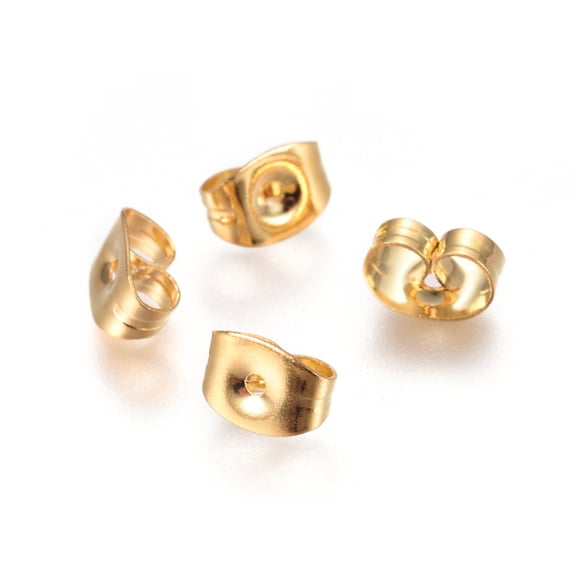 50pc 304 Stainless Steel Ear Nuts Friction Earring Backs for Stud Earrings Golden 4.5x6x3mm Hole: 0.7mm Mixed Color