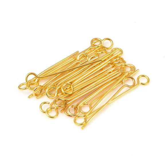 50pc 304 Stainless Steel Eye Pins Golden 20mm Hole: 2mm Pin: 0.6mm