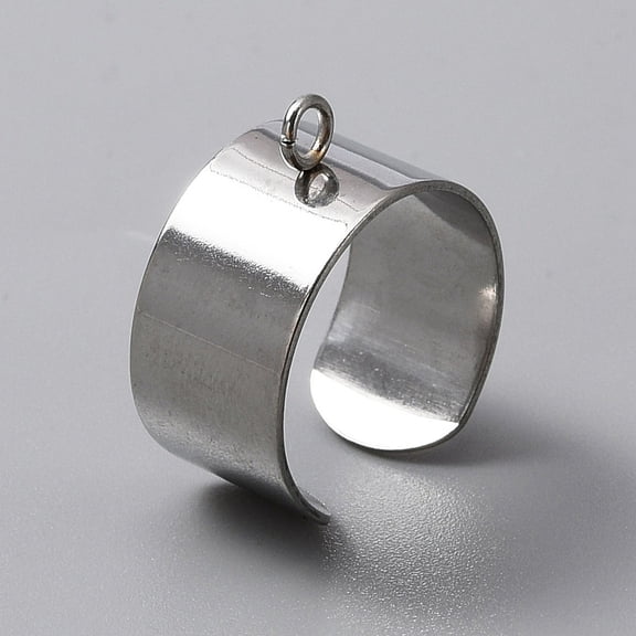 50pc 304 Stainless Steel Open Cuff Finger Ring Components Loop Ring Base Stainless Steel Color US Size 8 1/2(18.5mm) 10mm Hole: 2.4mm