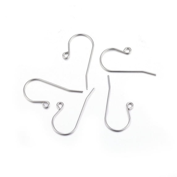 50pc 316L Titanium Steel Earring Hooks Ear Wire with Horizontal Loop Stainless Steel Color 16x27x0.8mm Hole: 2mm Pin: 0.8mm