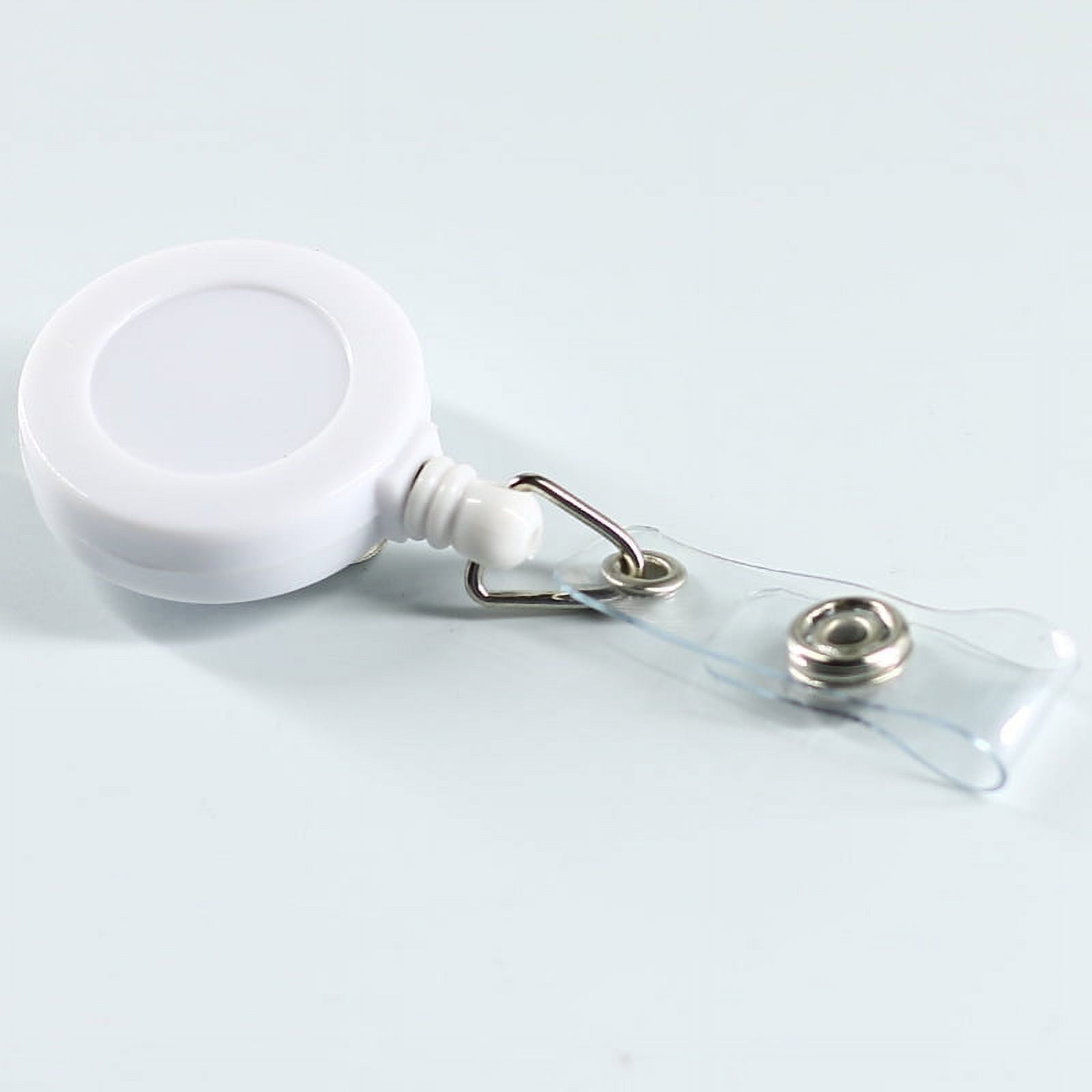 50pc ABS Plastic Badge Reel Retractable Badge Holder with Platinum Iron Bobby Clip Flat Round White 86x32x16mm