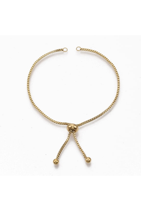50pc Adjustable 304 Stainless Steel Slider Bracelets Making Bolo Bracelets Golden Single Chain Length: about 12cm