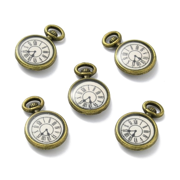 50pc Alloy Enamel Pendants Clock Antique Bronze 17x11.5x3mm Hole: 1x1mm