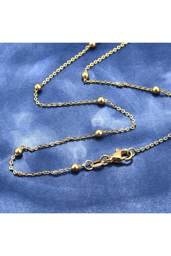50pc Brass Cable Chain Necklaces with Lobster Claw Clasps Long-Lasting and Round Beads Plated Real 18K Gold Plated 18.1~18.50 inch(46~47cm) 1mm
