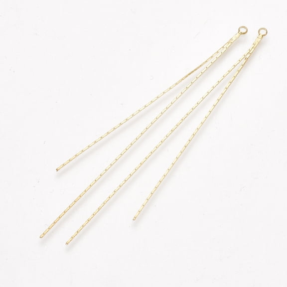 50pc Brass Chain Tassel Big Pendants Real 18K Gold Plated 77x2x0.5mm Hole: 1.6mm