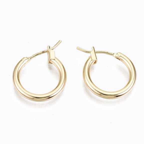 50pc Brass Hoop Earrings Nickel Free Ring Real 18K Gold Plated 15x2mm Pin: 0.7mm