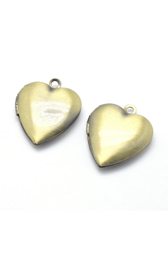50pc Brass Locket Pendants, Photo Frame Charms for Necklaces, Cadmium Free & Nickel Free & Lead Free, Heart, Brushed Antique Bronze, 22x19x5mm, Hole: 2mm, Inner Size: 13.5x11mm