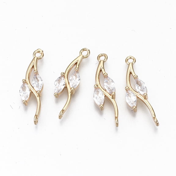 50pc Brass Micro Pave Cubic Zirconia Links Connectors Light Gold Long-Lasting Plated Cadmium Free & Lead Free Clear 23x6.5x3mm Hole: 1mm
