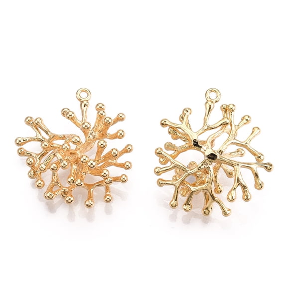 50pc Brass Pendants Coral Nickel Free Real 18K Gold Plated 29~31x27~28x12mm Hole: 1.5mm