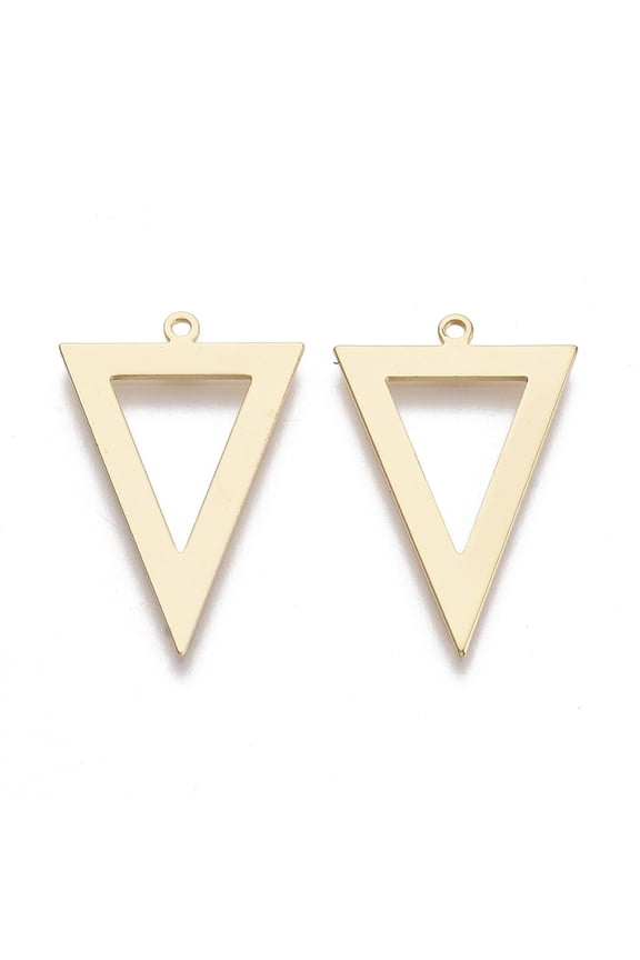 50pc Brass Pendants Nickel Free Triangle Real 18K Gold Plated 28x18x1mm Hole: 1.2mm