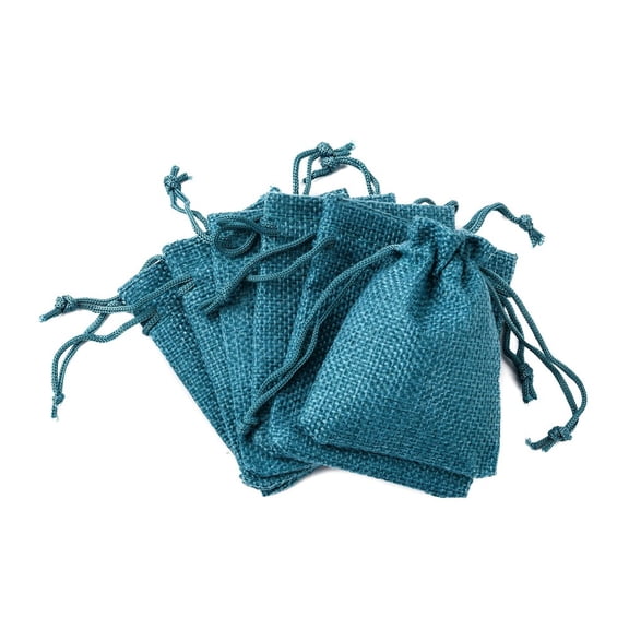 50pc Burlap Packing Pouches Drawstring Bags Dark Cyan 9x7cm